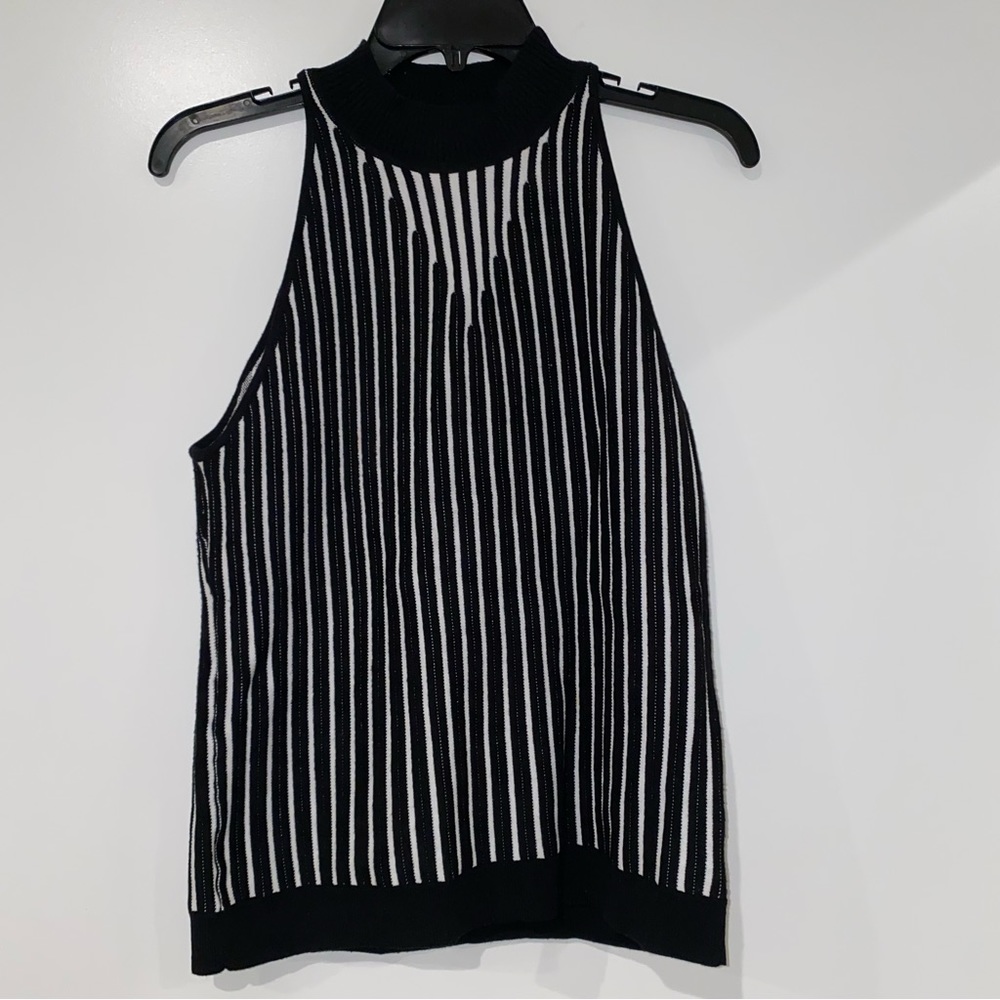Bebe Sleeveless Sweater Shirt Stripe Black Size Large Used